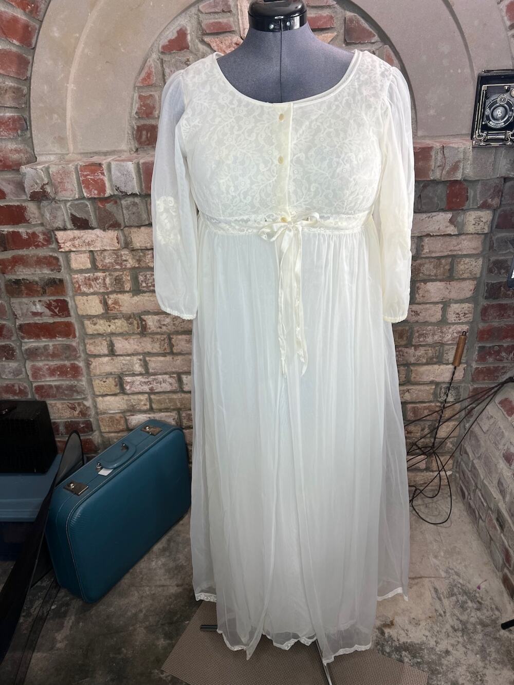 nightgown robe set bridal white sheer ankle length 1950s